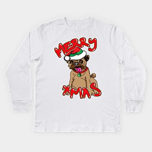 Merry Christmas Pug Dog Kids Long Sleeve T-Shirt